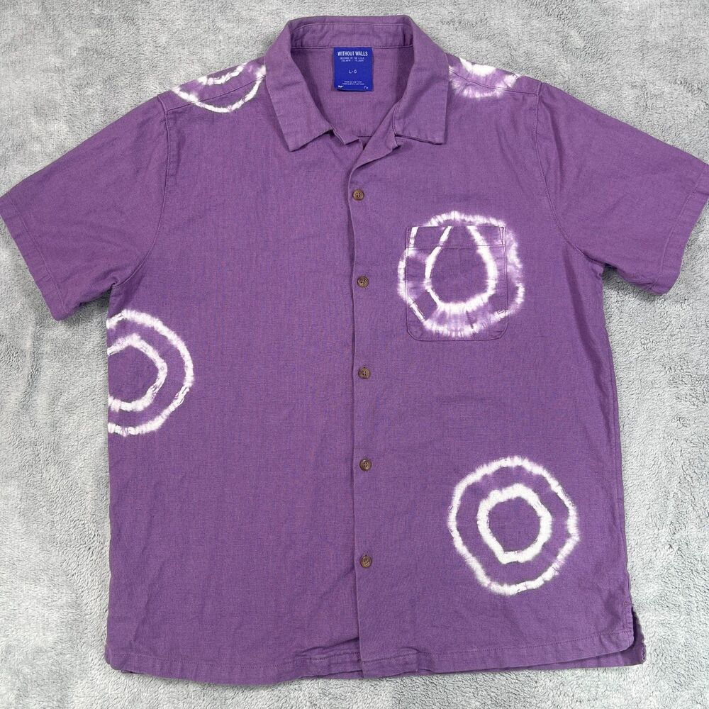 Without Walls Shirt Men's Large Purple Tie Dye Cotton Short Sleeve Button Up